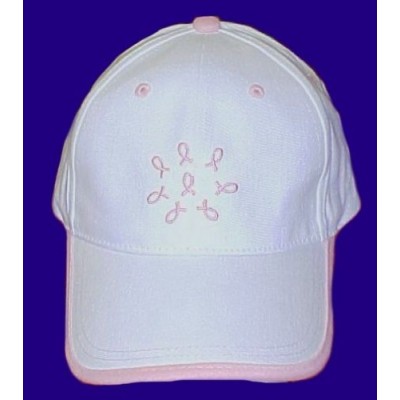 Pink Ribbons White Baseball Hat Breast Cancer Awareness Prestige Medical New  eb-13370580